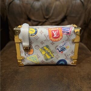 Louis Vuitton Cream and Gold Travel Stickers Clutch